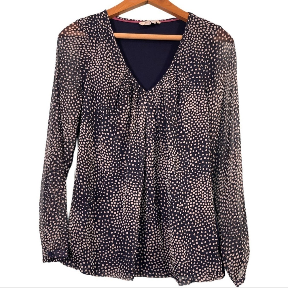 Boden Navy & White Polka Dot V-Neck Top Size 4